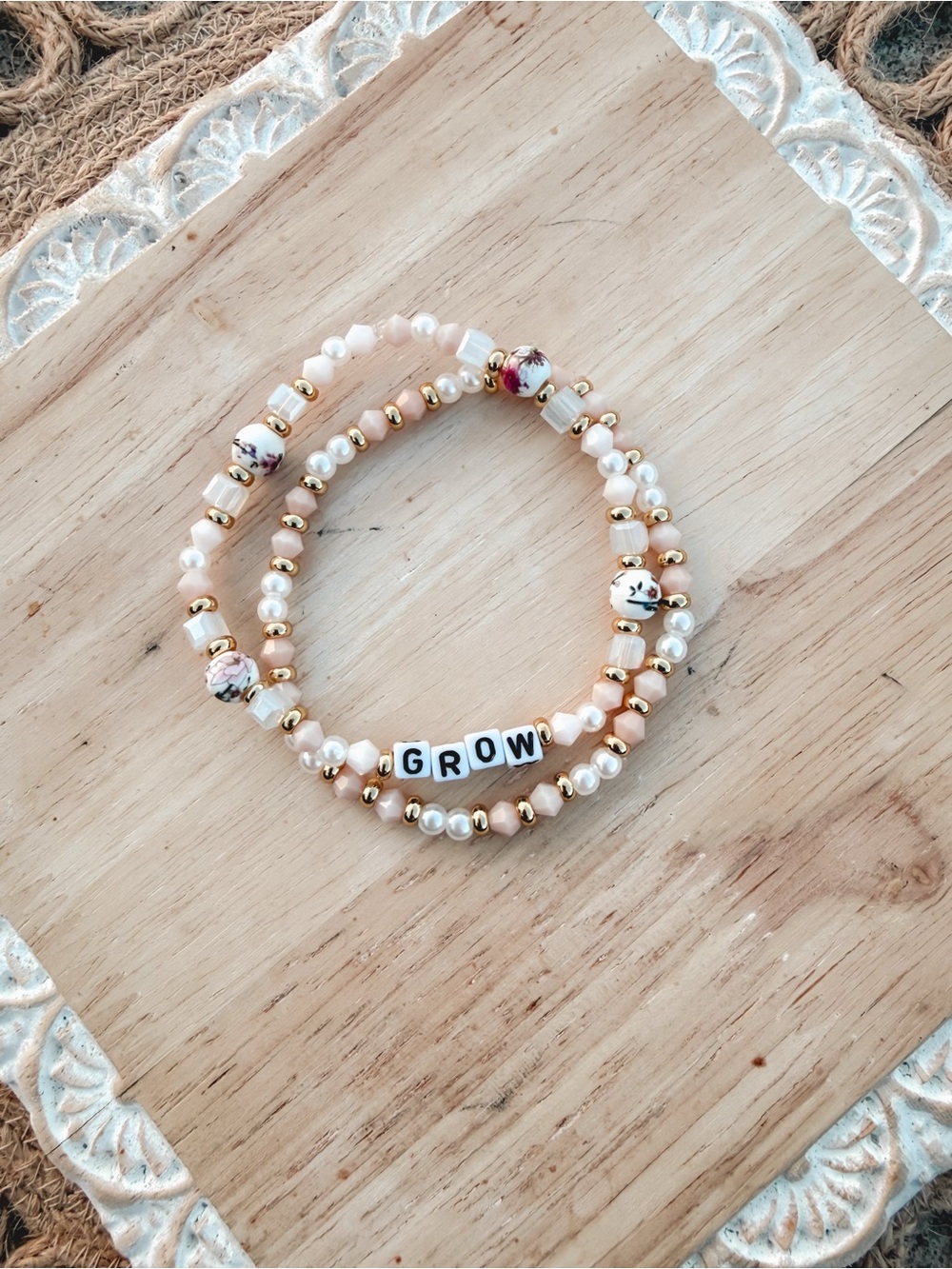 Grow Beaded  Bracelet Set - Pink & Gold